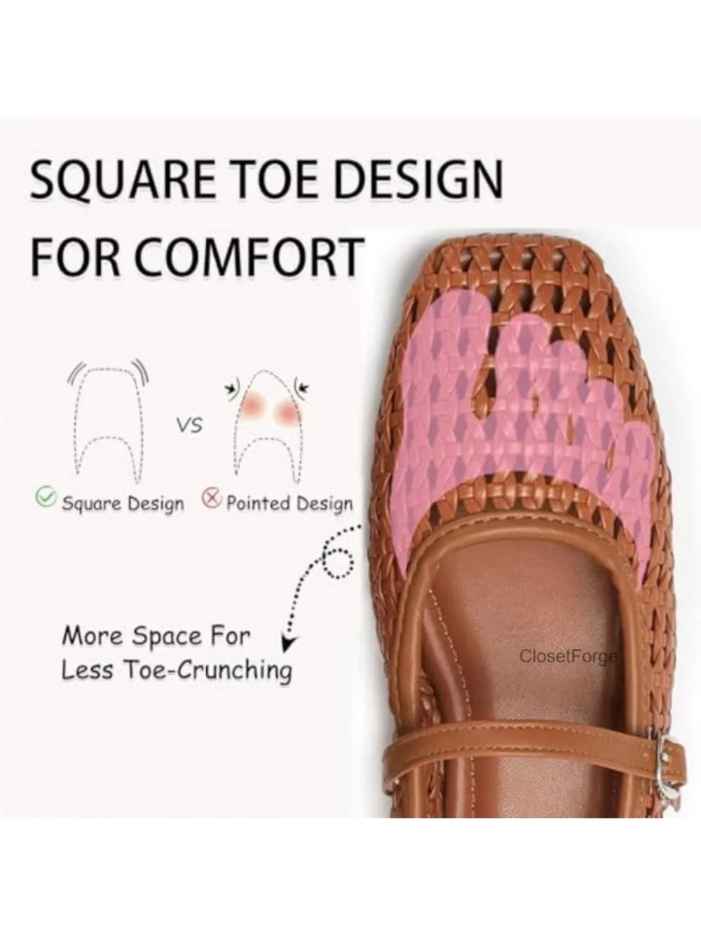 Women's Woven PU Leather Square Toe Mary Jane Flats for Work
